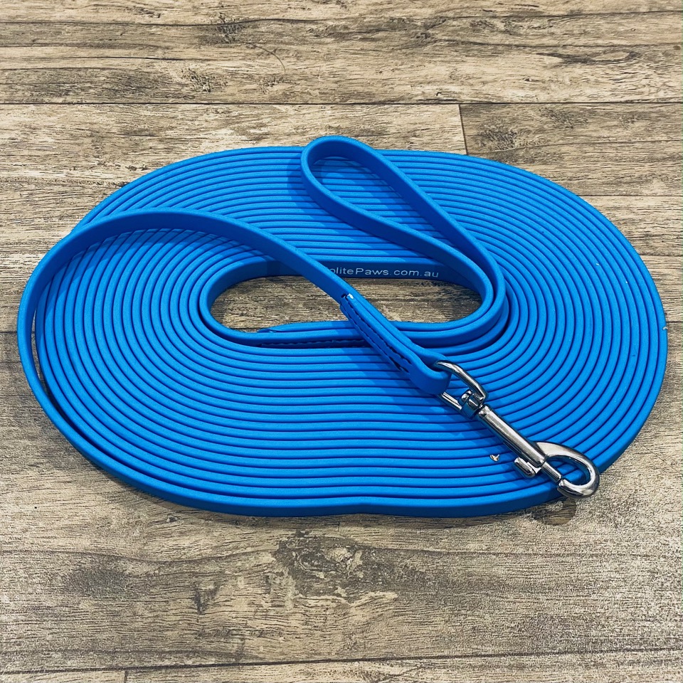 10m Blue Biothane Long Lead - Medium Stainless Steel Snap